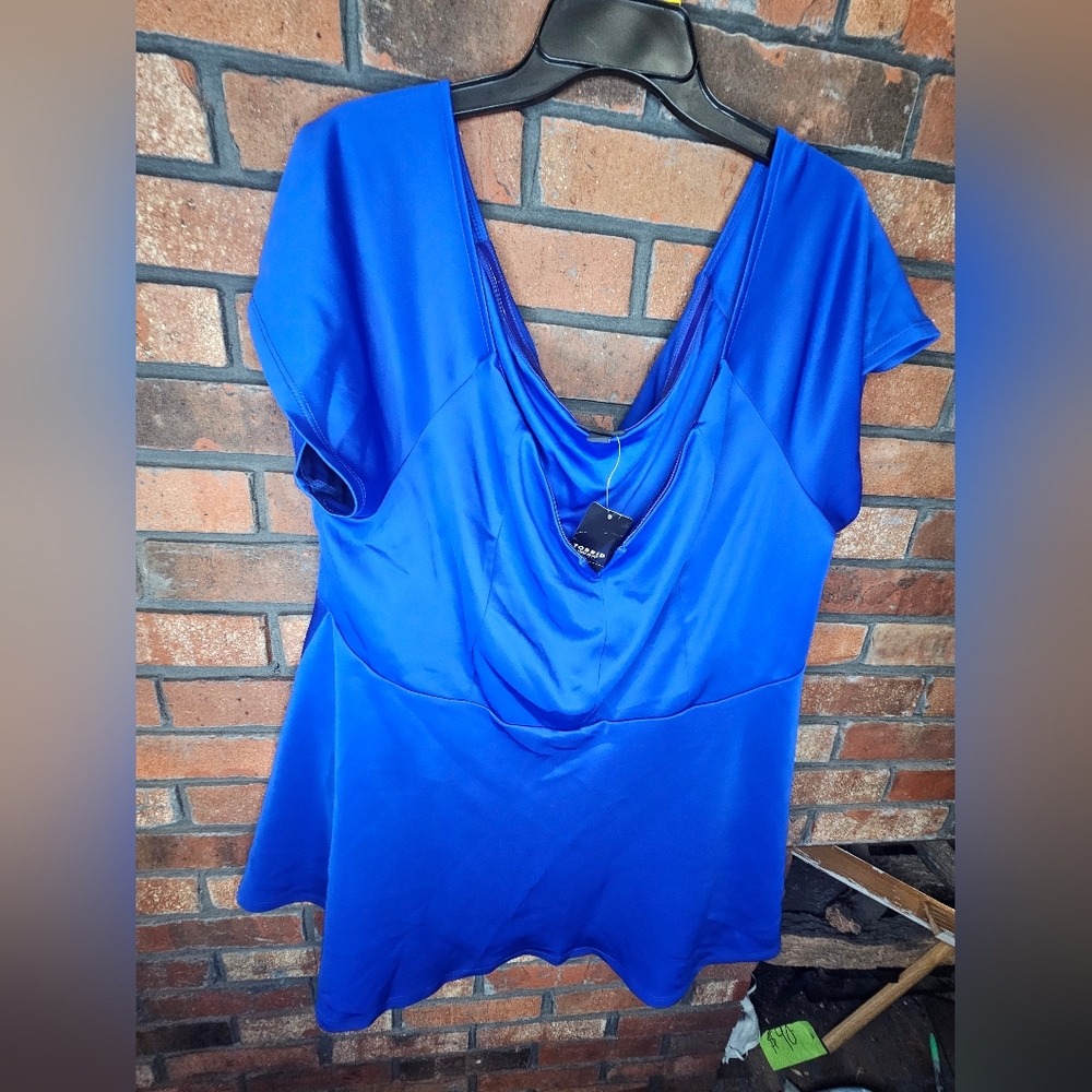 Torrid Peplum Babydoll Soft Knit Top Women 4X Off Shoulder V Bar Blue